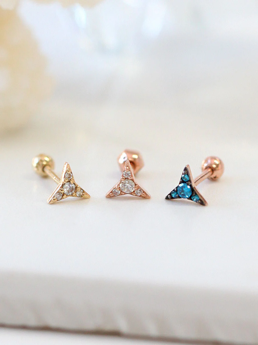 14K Gold Edge Cubic Triangle Cartilage Earring 18G16G - Image 2