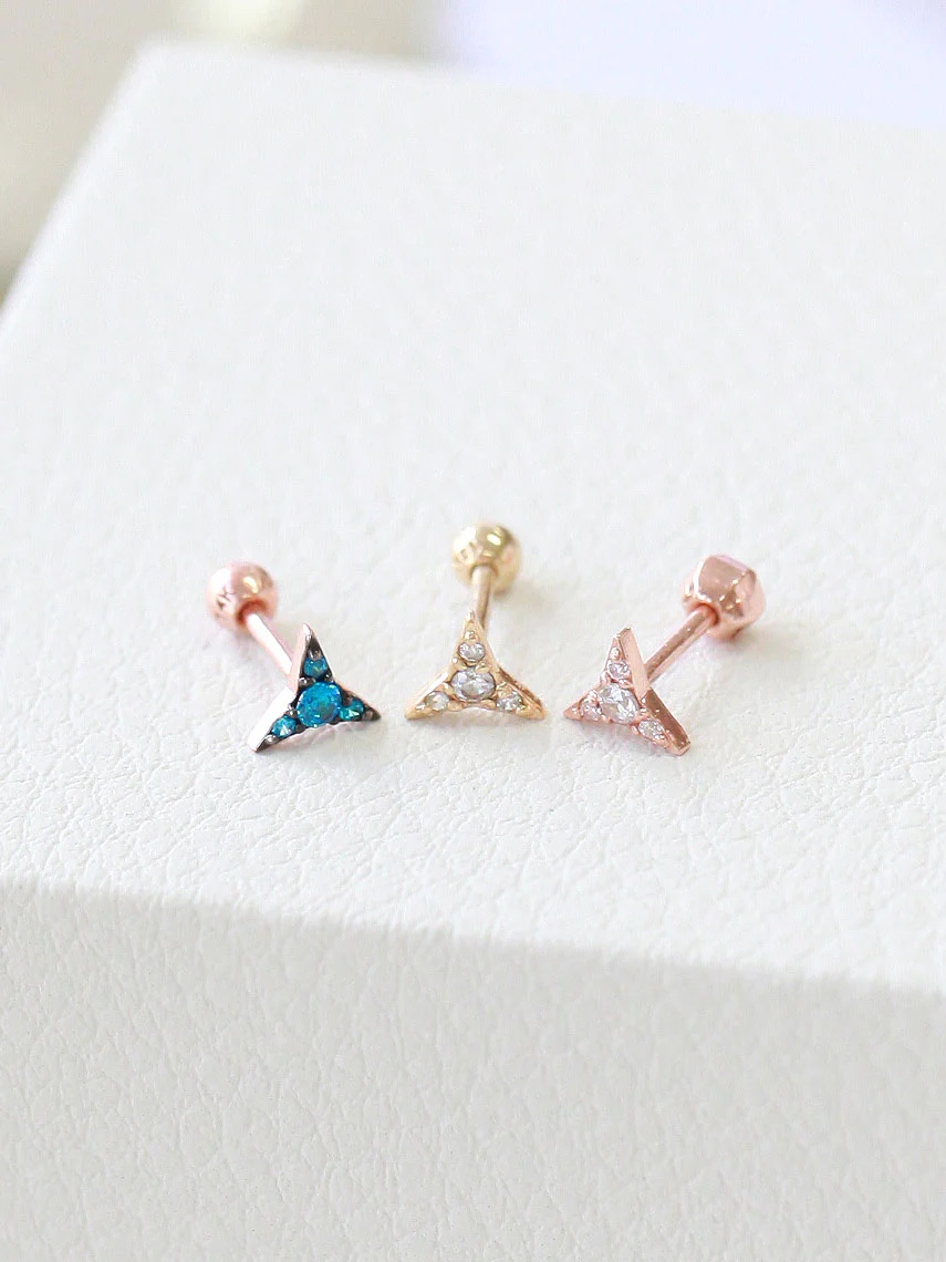 14K Gold Edge Cubic Triangle Cartilage Earring 18G16G - Image 3