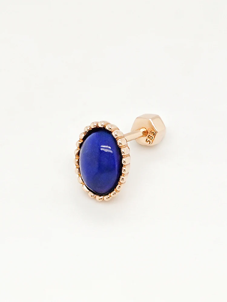 14K Gold Elegance Crown Lapis Lazuli Cartilage Earring 18G - Image 11