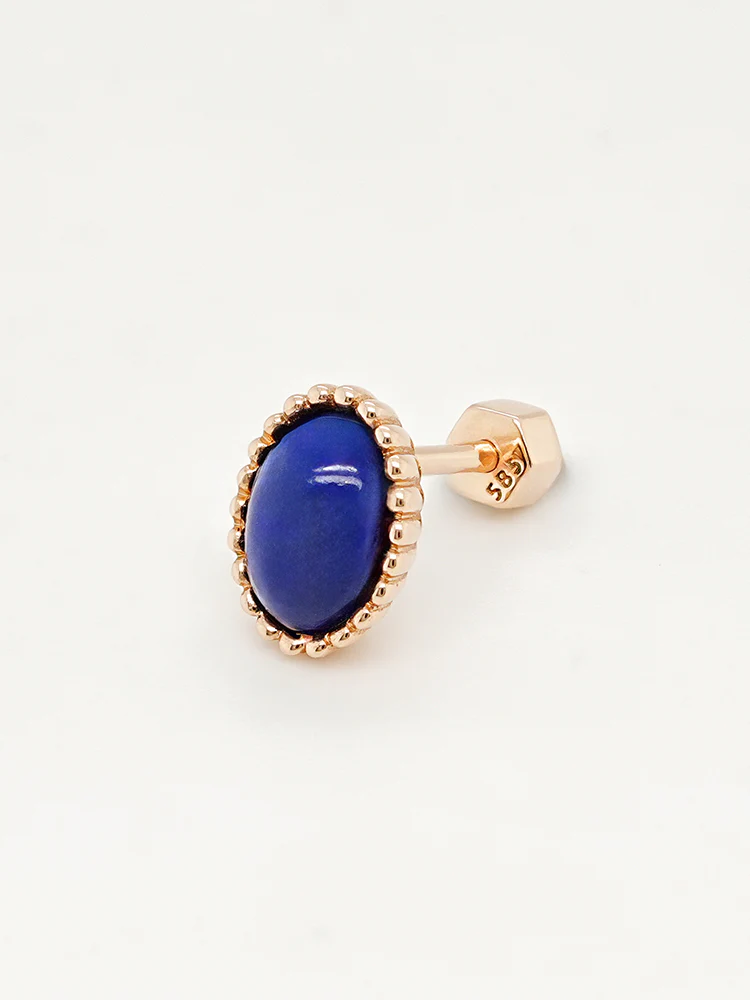 14K Gold Elegance Crown Lapis Lazuli Cartilage Earring 18G - Image 12