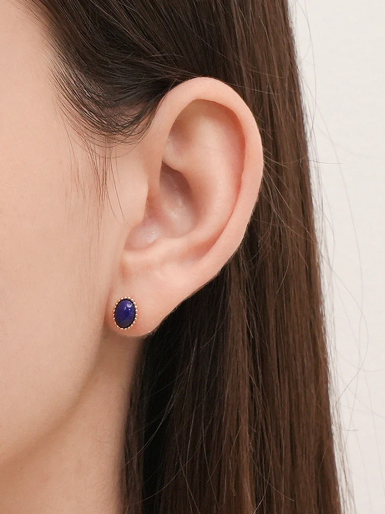 14K Gold Elegance Crown Lapis Lazuli Cartilage Earring 18G - Image 2