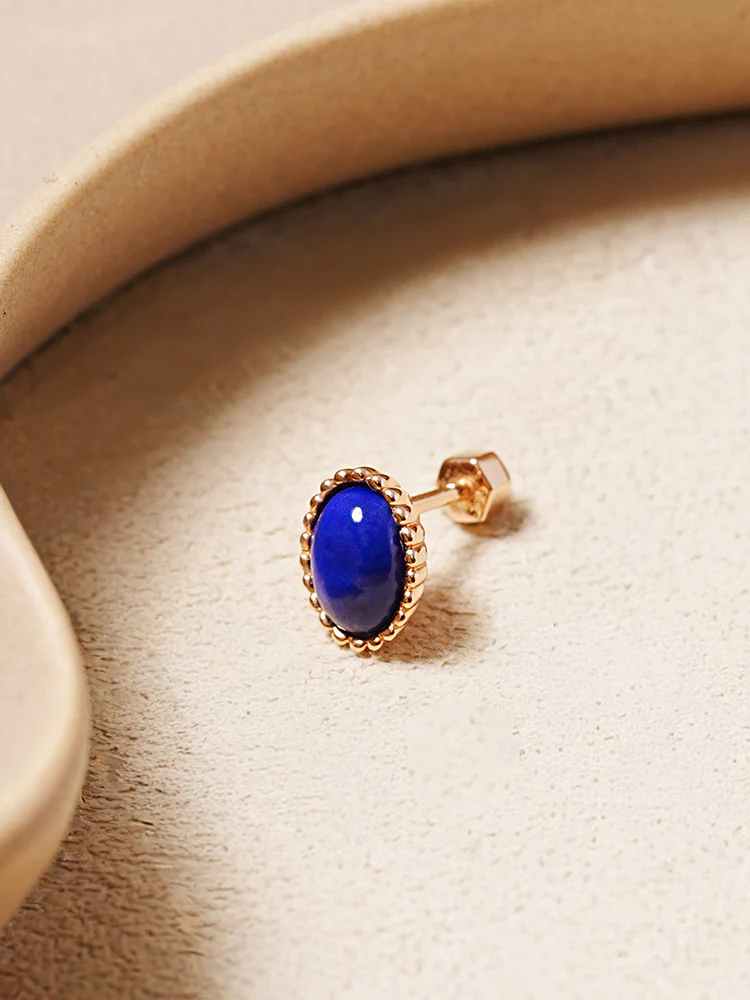 14K Gold Elegance Crown Lapis Lazuli Cartilage Earring 18G - Image 3