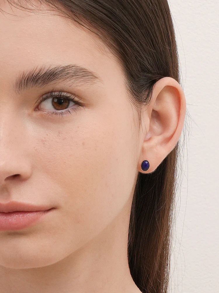 14K Gold Elegance Crown Lapis Lazuli Cartilage Earring 18G - Image 4