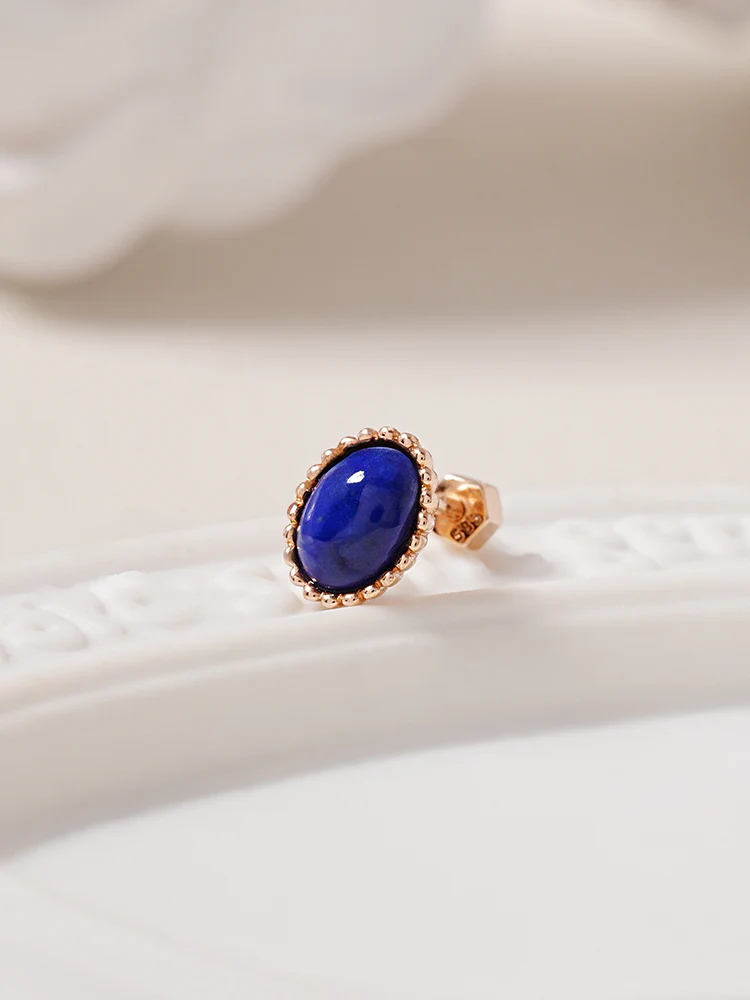 14K Gold Elegance Crown Lapis Lazuli Cartilage Earring 18G - Image 5