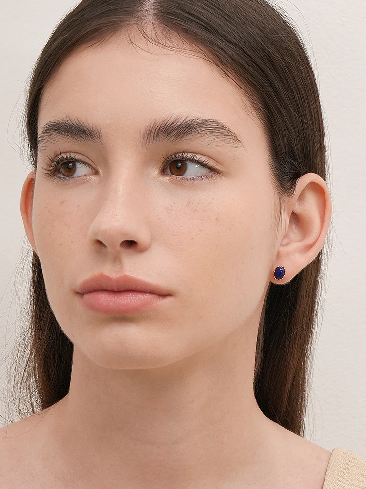 14K Gold Elegance Crown Lapis Lazuli Cartilage Earring 18G - Image 6