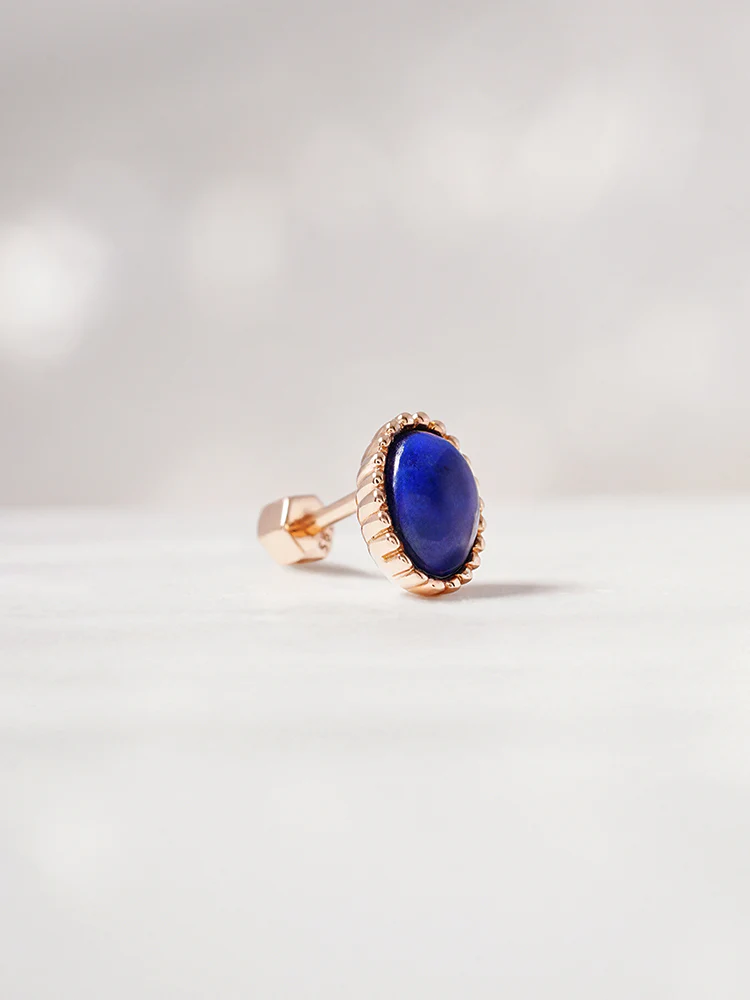 14K Gold Elegance Crown Lapis Lazuli Cartilage Earring 18G - Image 8