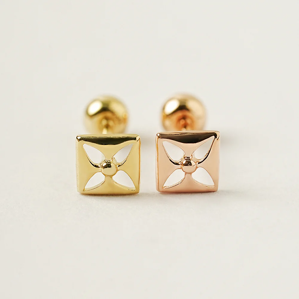 14K Gold Ellipse Flower Cartilage Earring 20G - Image 6