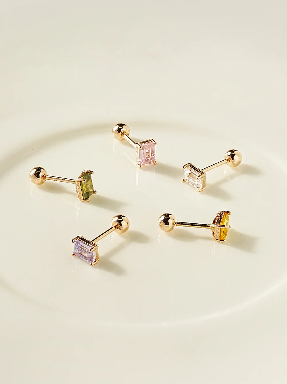 14K Gold Emerald Cut Color Cubic Earring 20G18G16G - Image 11