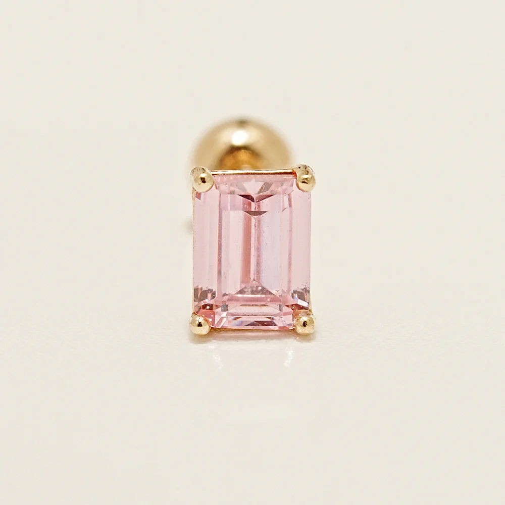 14K Gold Emerald Cut Color Cubic Earring 20G18G16G - Image 14