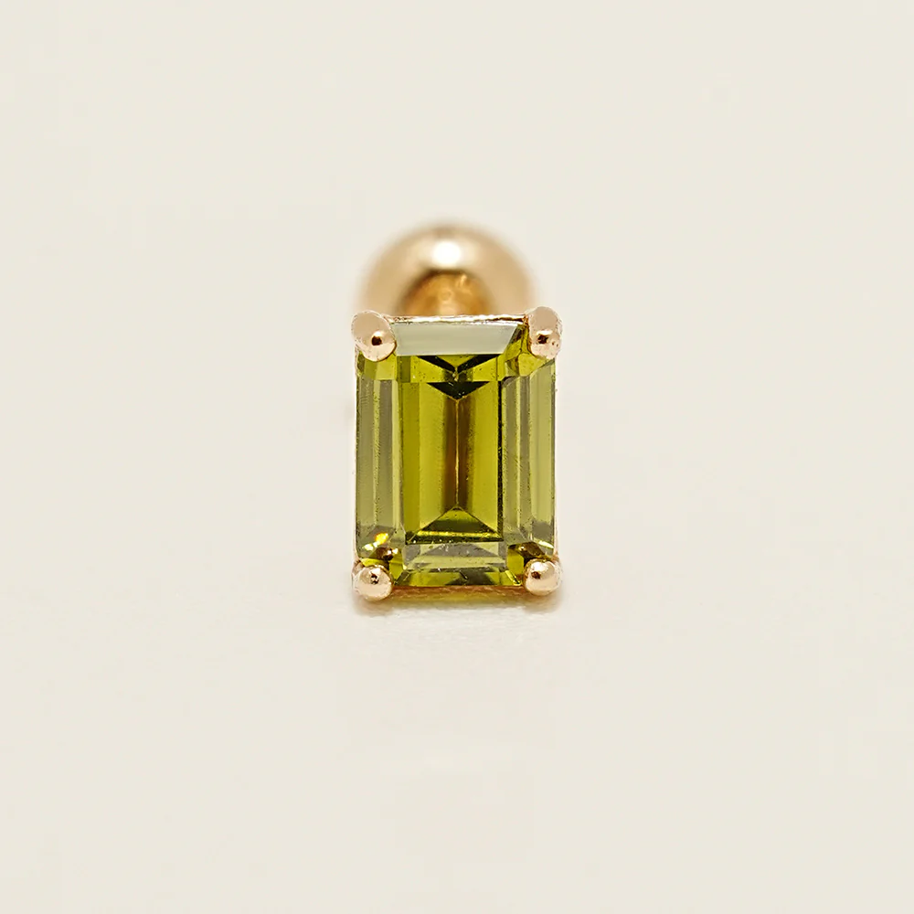 14K Gold Emerald Cut Color Cubic Earring 20G18G16G - Image 15