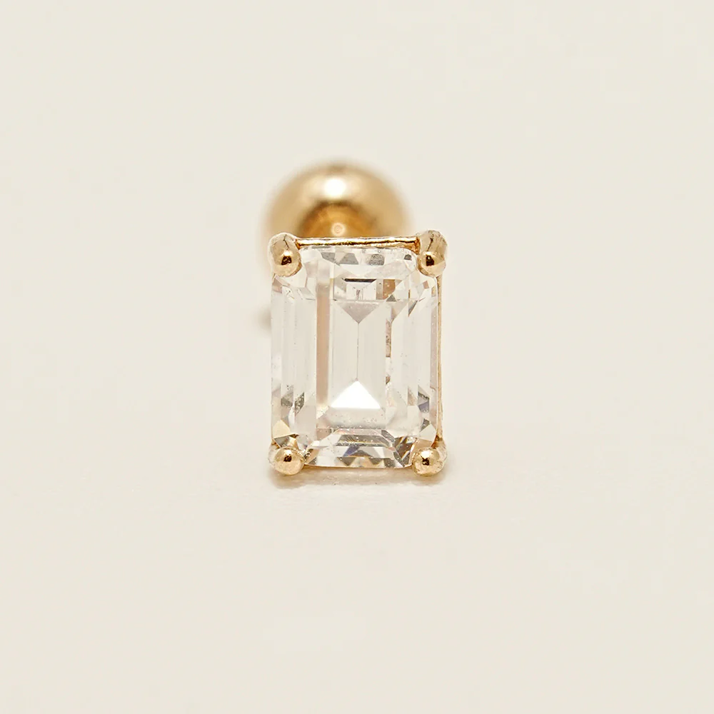 14K Gold Emerald Cut Color Cubic Earring 20G18G16G - Image 16