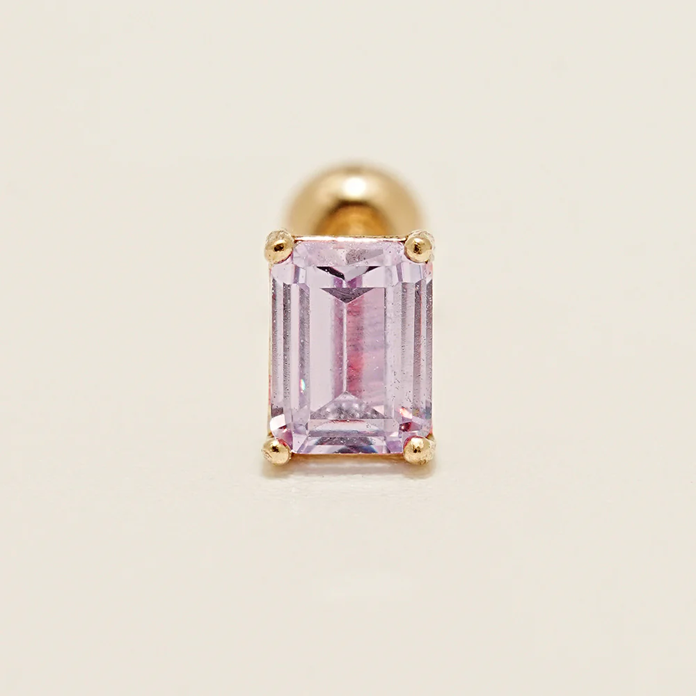 14K Gold Emerald Cut Color Cubic Earring 20G18G16G - Image 17