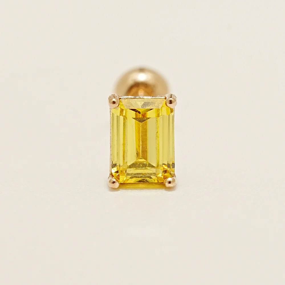 14K Gold Emerald Cut Color Cubic Earring 20G18G16G - Image 18