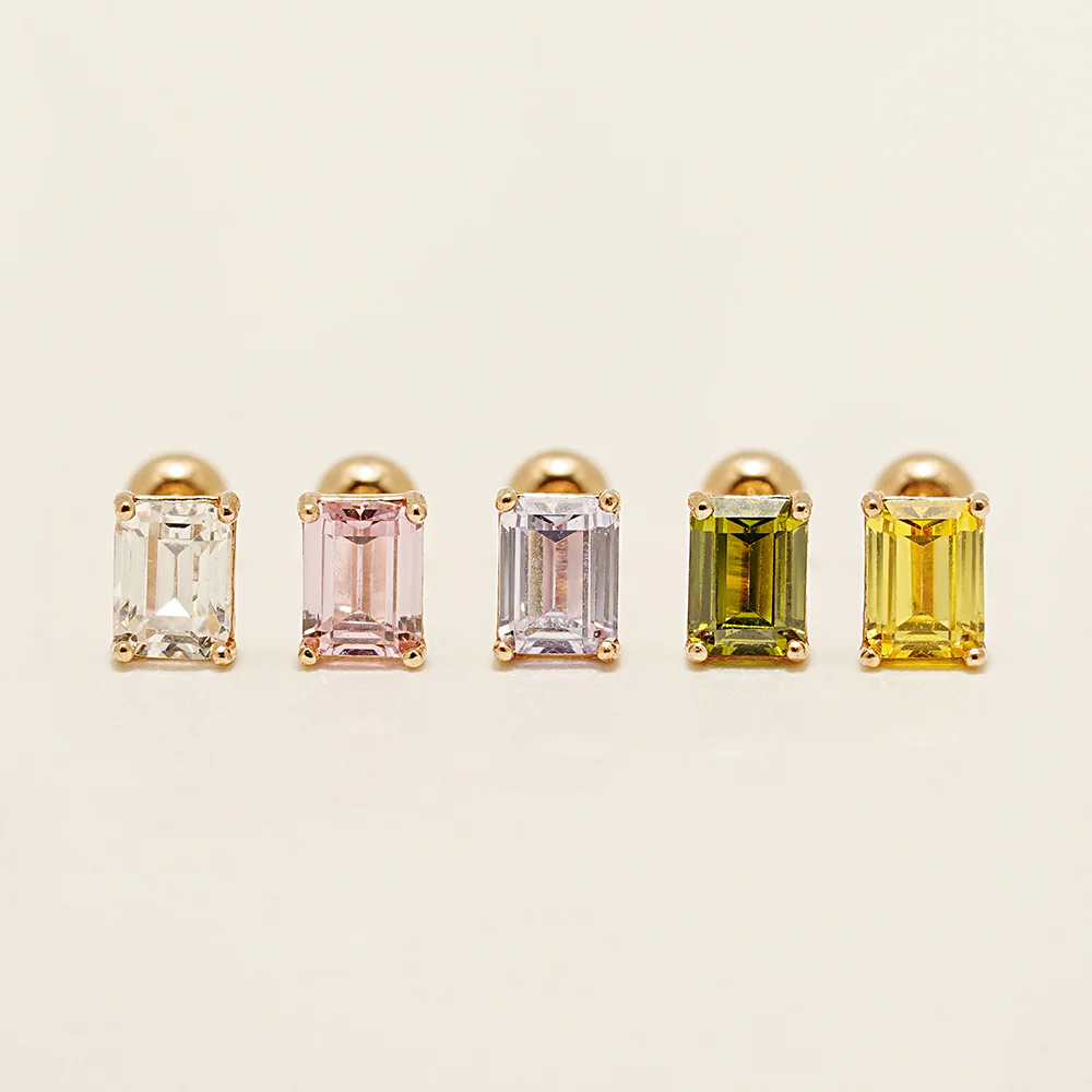 14K Gold Emerald Cut Color Cubic Earring 20G18G16G - Image 19