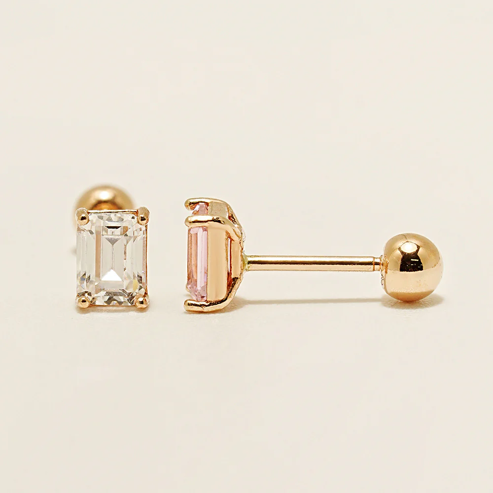 14K Gold Emerald Cut Color Cubic Earring 20G18G16G - Image 20