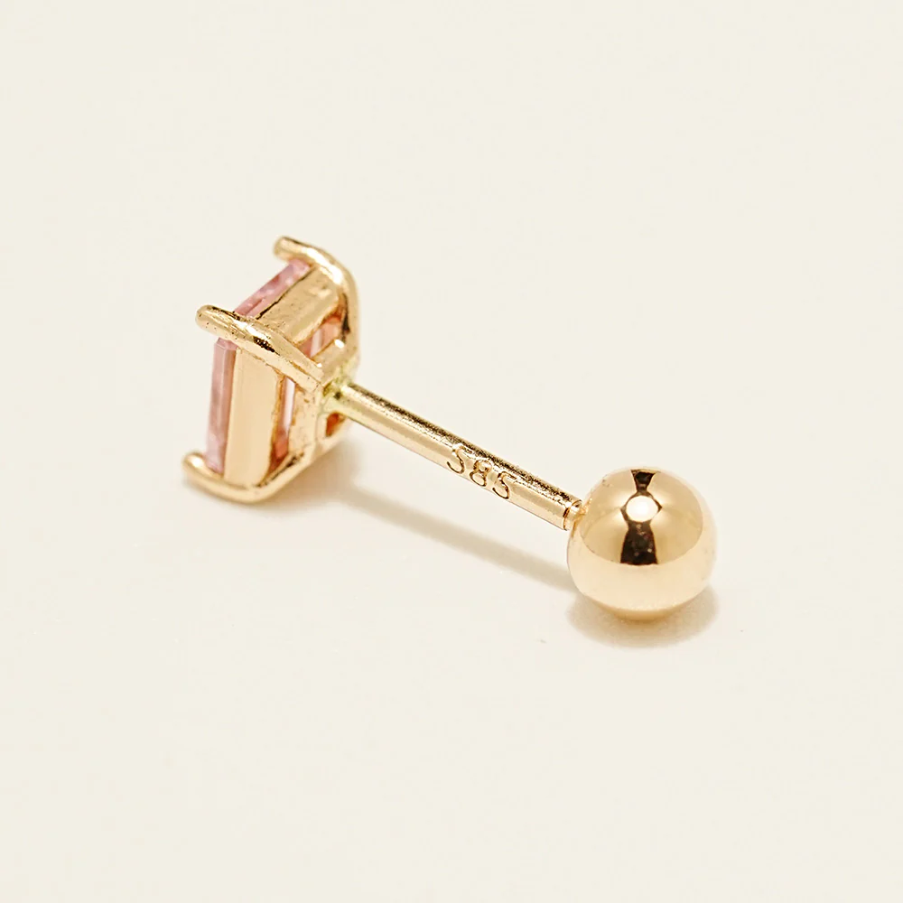 14K Gold Emerald Cut Color Cubic Earring 20G18G16G - Image 21