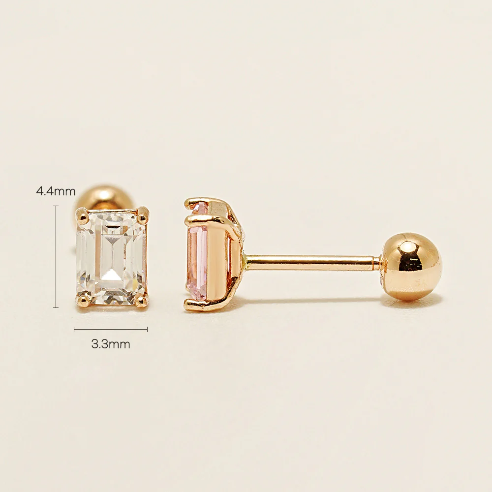 14K Gold Emerald Cut Color Cubic Earring 20G18G16G - Image 22