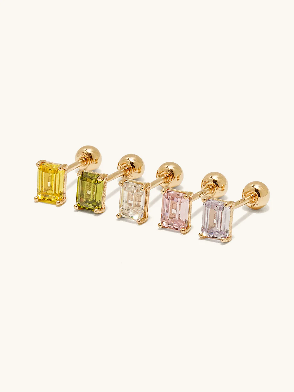 14K Gold Emerald Cut Color Cubic Earring 20G18G16G - Image 3