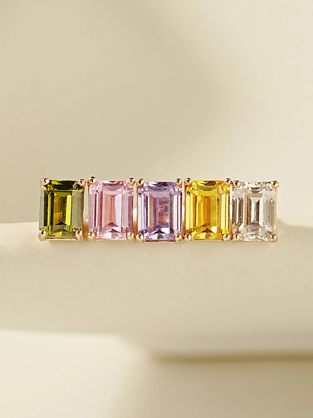 14K Gold Emerald Cut Color Cubic Earring 20G18G16G - Image 5