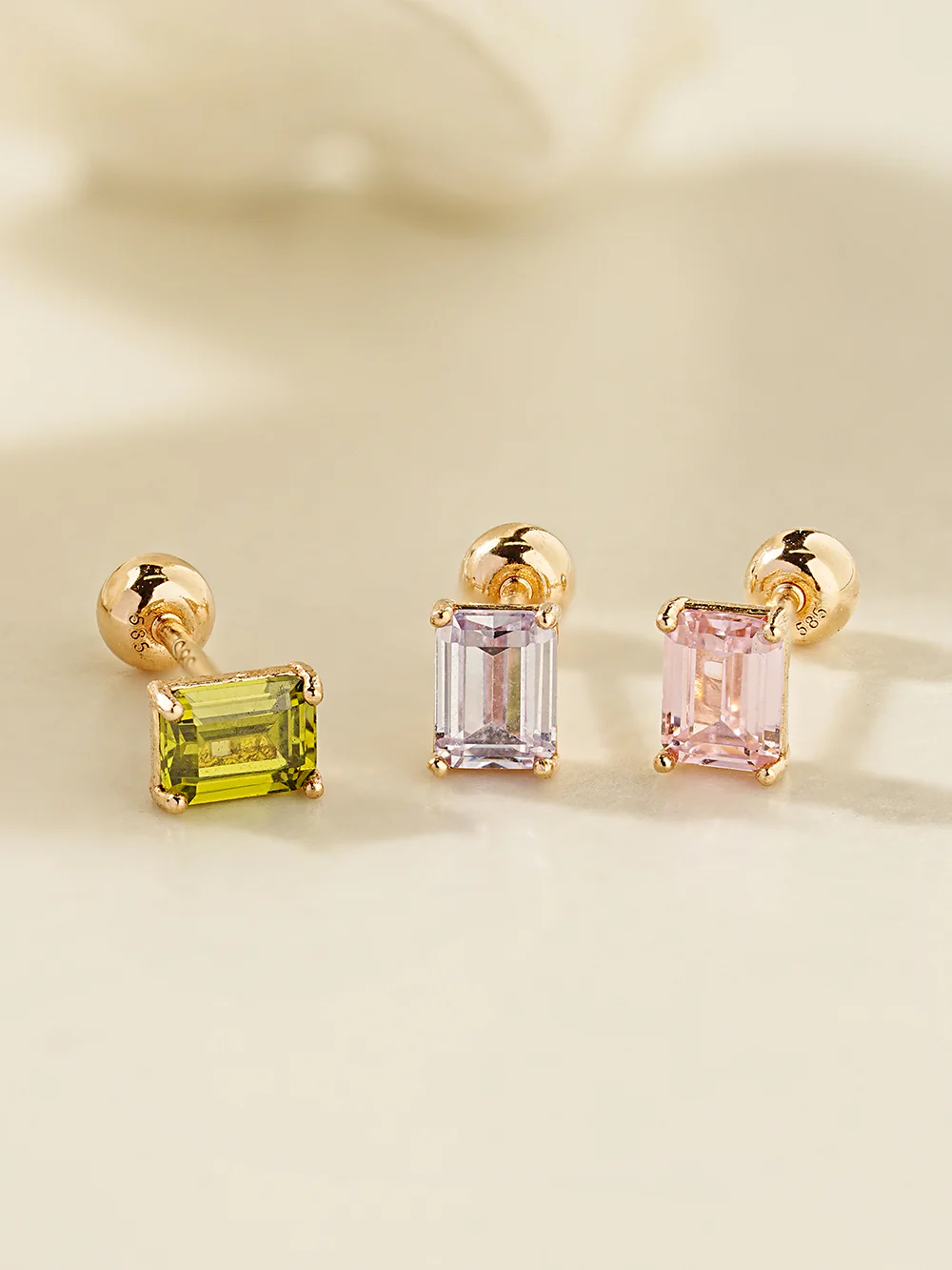 14K Gold Emerald Cut Color Cubic Earring 20G18G16G - Image 7