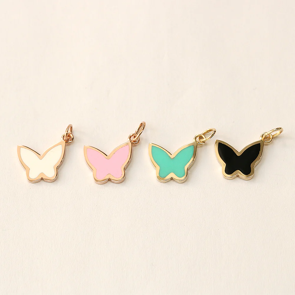 14K Gold Enamel Butterfly Necklace Pendant - Image 12