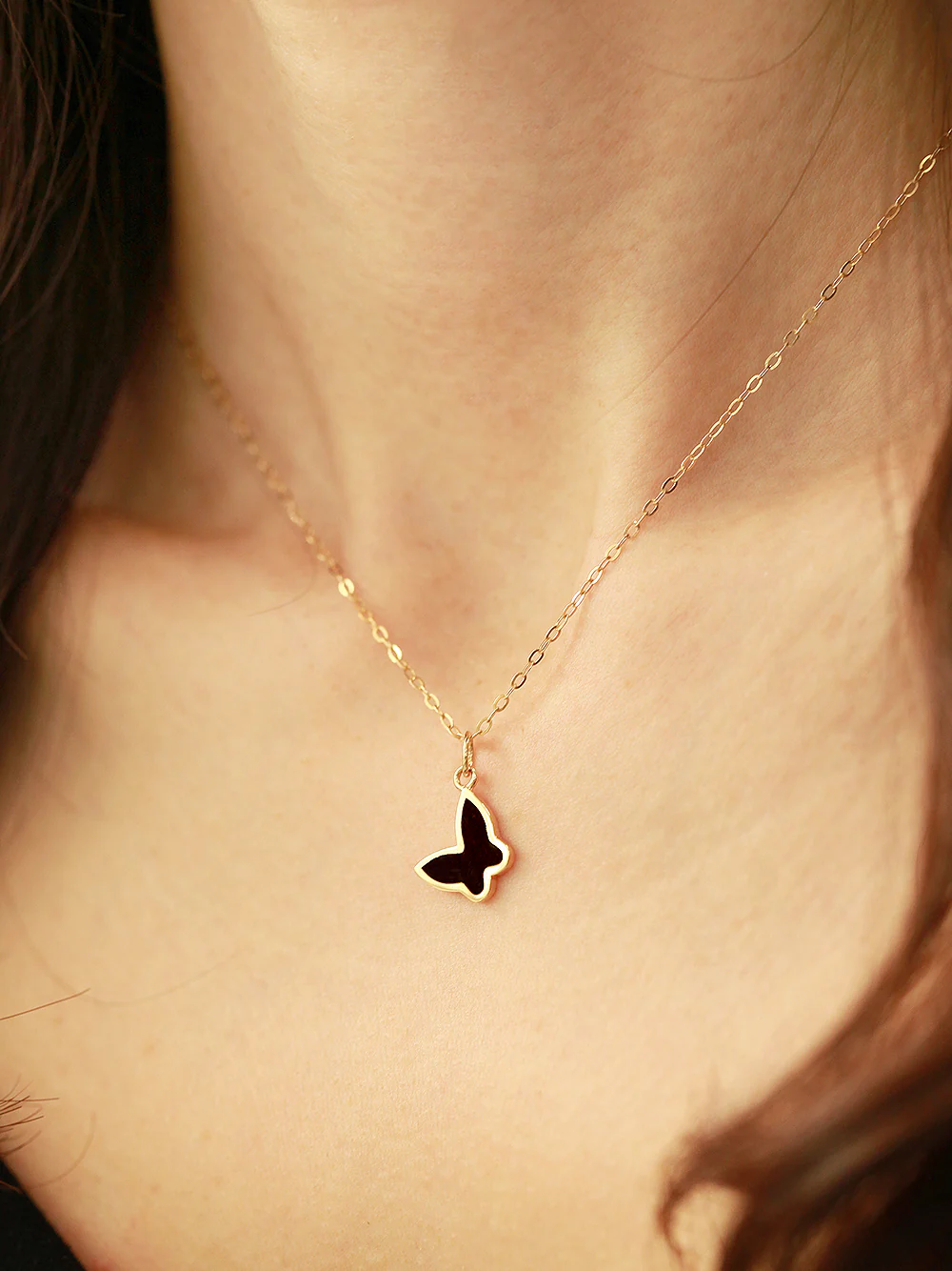 14K Gold Enamel Butterfly Necklace Pendant - Image 6