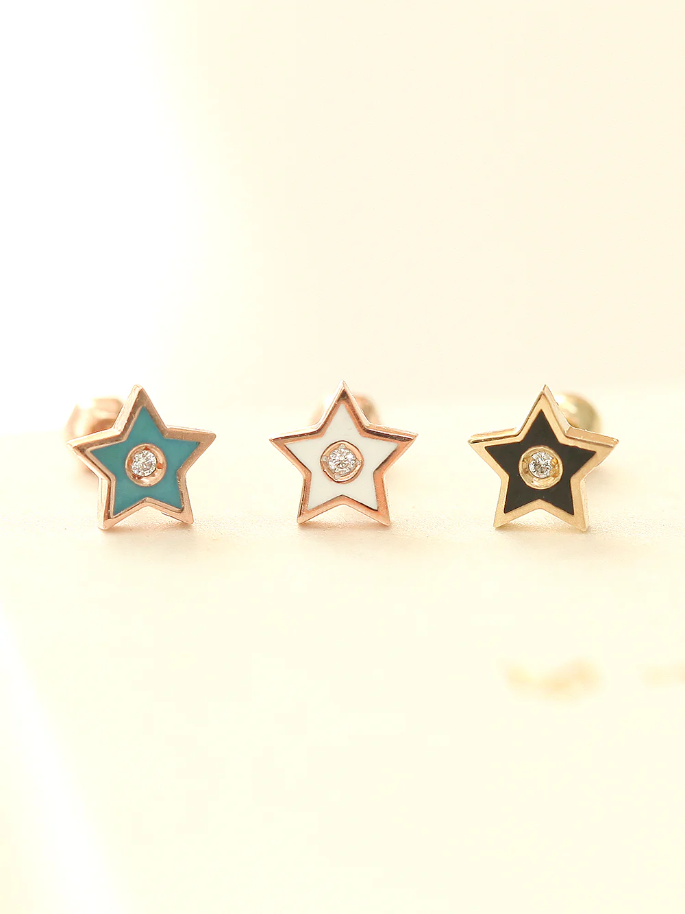 14K Gold Enamel Cubic Star Cartilage Earring 18G16G - Image 6