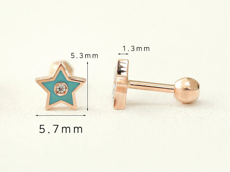 14K Gold Enamel Cubic Star Cartilage Earring 18G16G - Image 9
