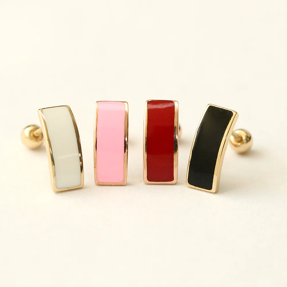 14K Gold Enamel Curve Stick Cartilage Earring 20G18G16G - Image 11