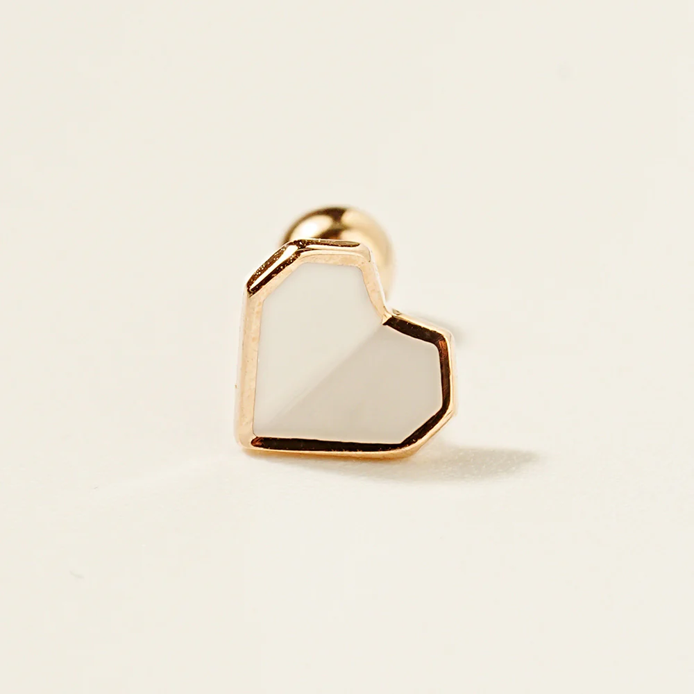 14K Gold Enamel Fold Heart Earring 20G18G16G - Image 16
