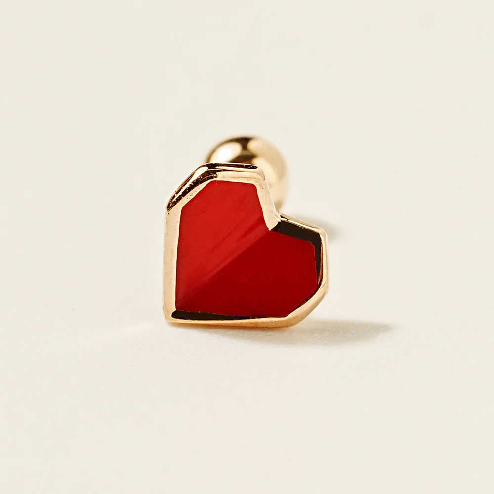 14K Gold Enamel Fold Heart Earring 20G18G16G - Image 17