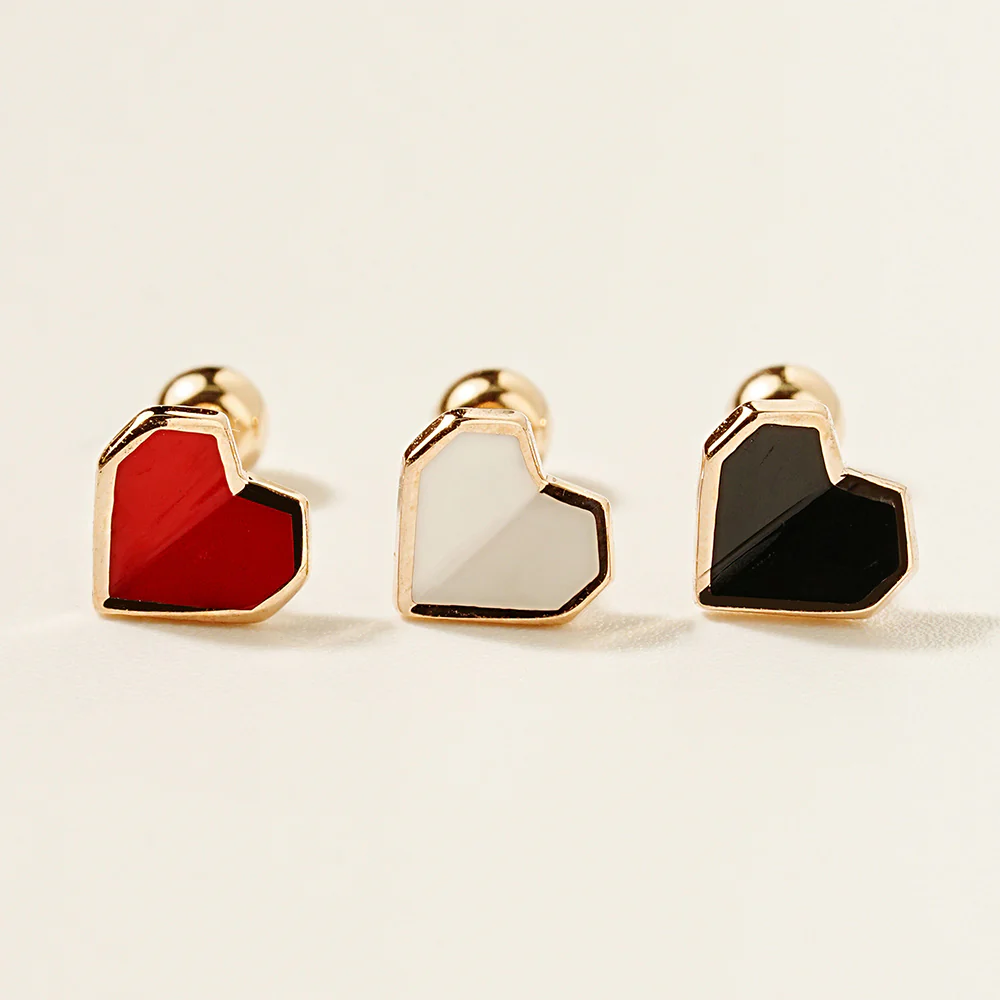 14K Gold Enamel Fold Heart Earring 20G18G16G - Image 18