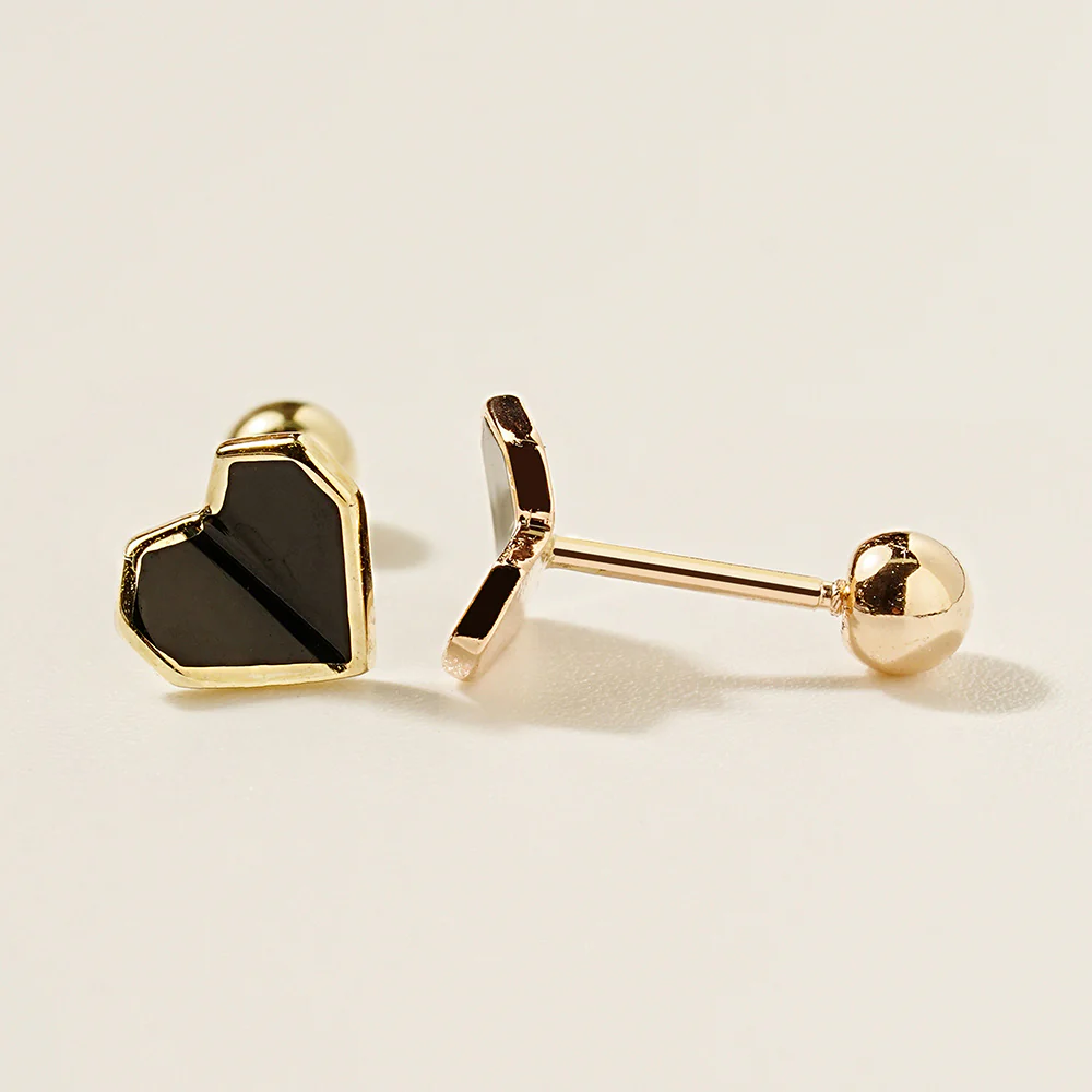 14K Gold Enamel Fold Heart Earring 20G18G16G - Image 20