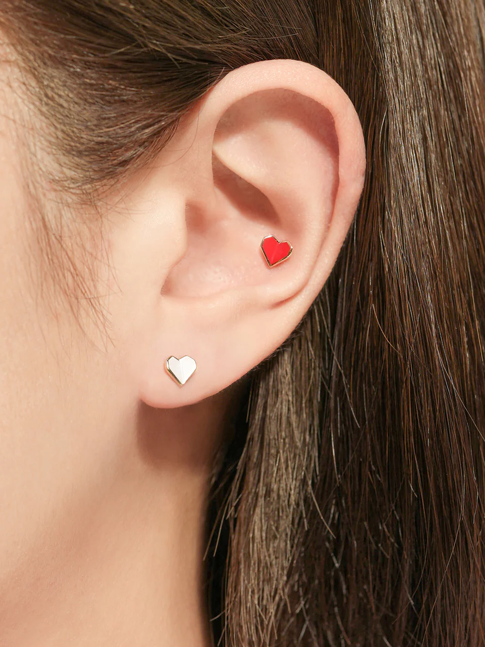 14K Gold Enamel Fold Heart Earring 20G18G16G - Image 4