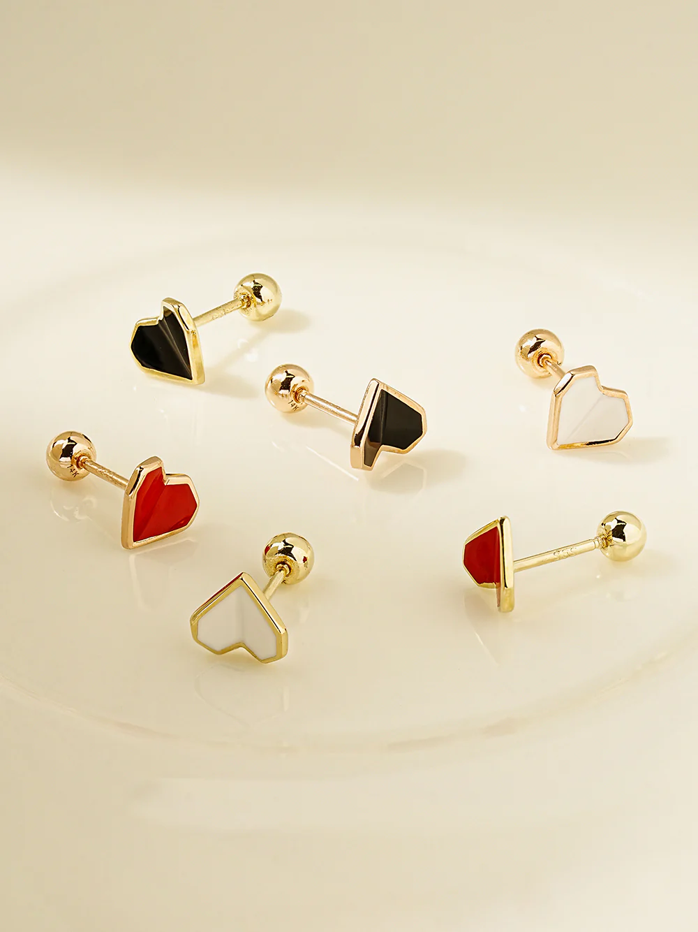 14K Gold Enamel Fold Heart Earring 20G18G16G - Image 5