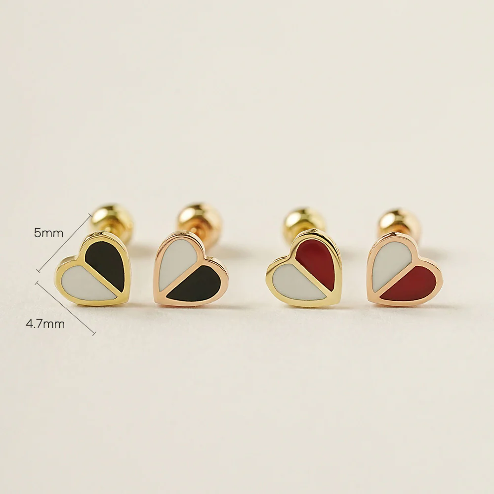 14K Gold Enamel Half Color Heart Cartilage Earring 20G - Image 5