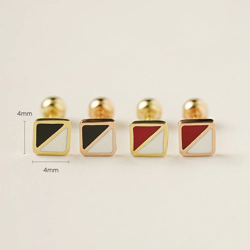 14K Gold Enamel Half Color Square Cartilage Earring 20G - Image 5
