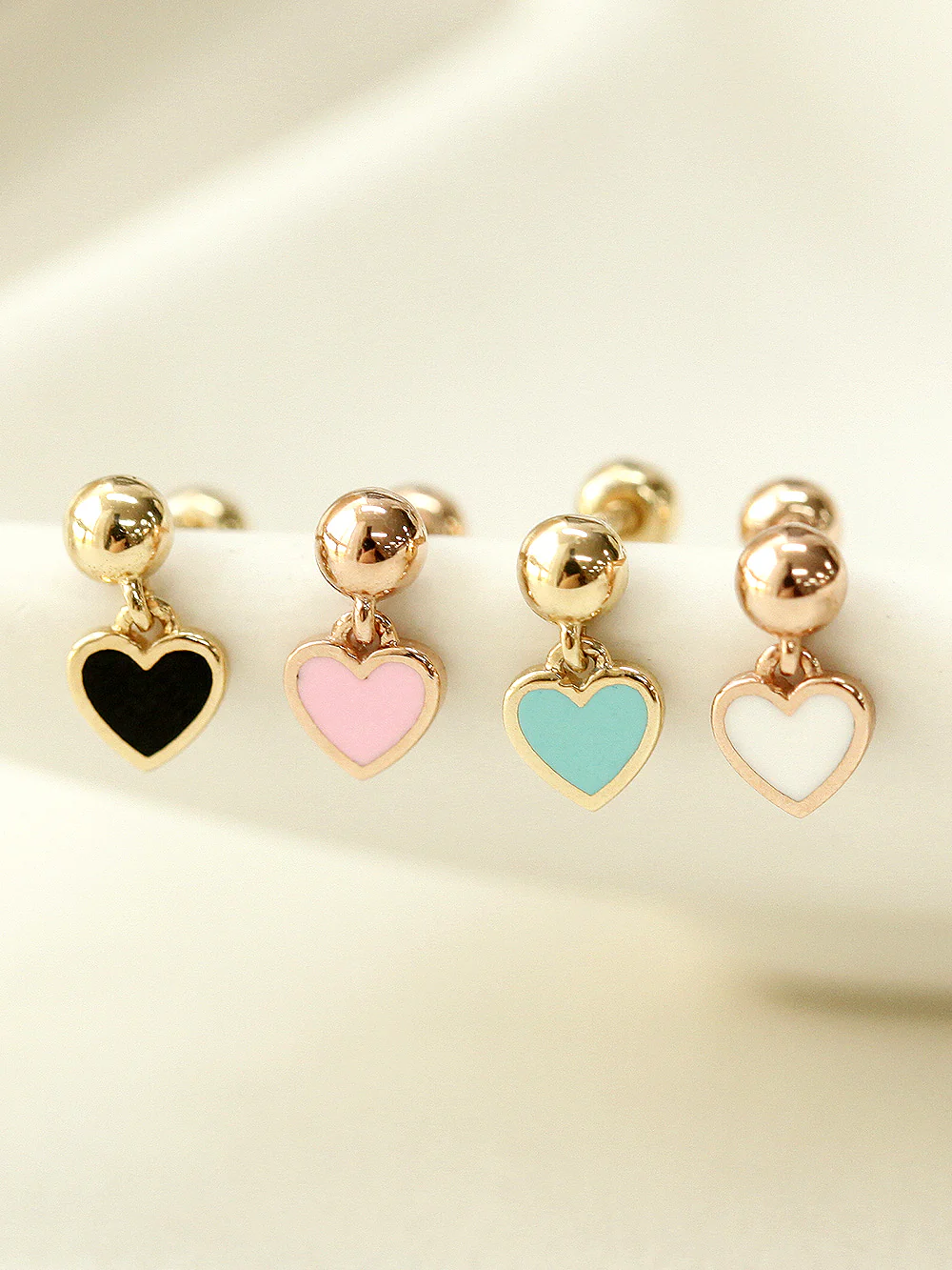 14K Gold Enamel Heart Drop Cartilage Earring 20G18G16G
