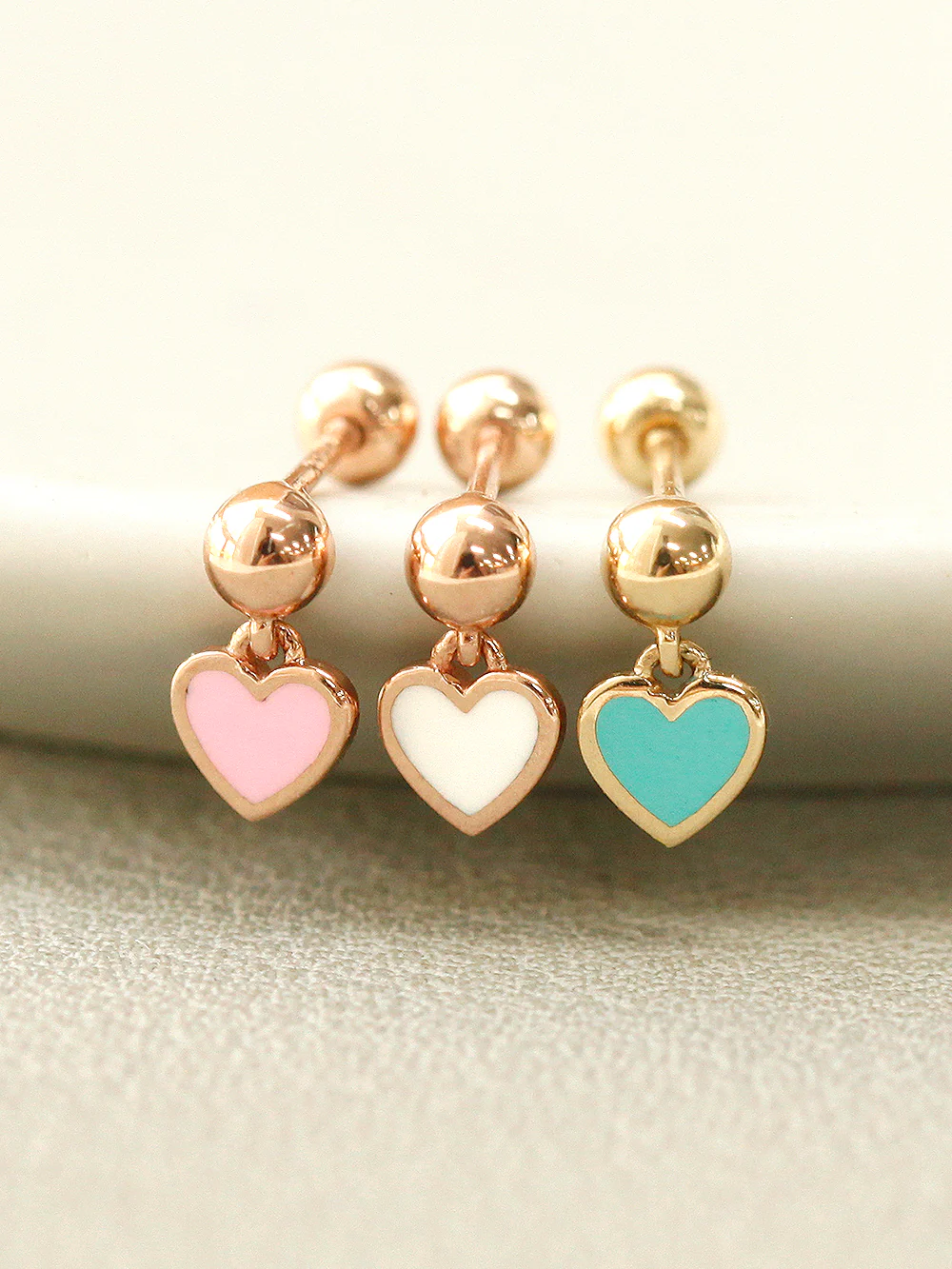 14K Gold Enamel Heart Drop Cartilage Earring 20G18G16G - Image 10