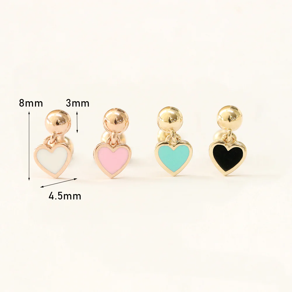 14K Gold Enamel Heart Drop Cartilage Earring 20G18G16G - Image 14
