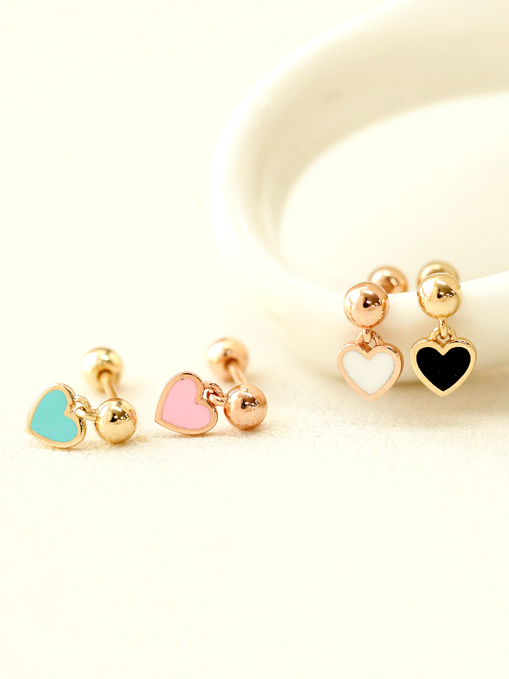 14K Gold Enamel Heart Drop Cartilage Earring 20G18G16G - Image 7