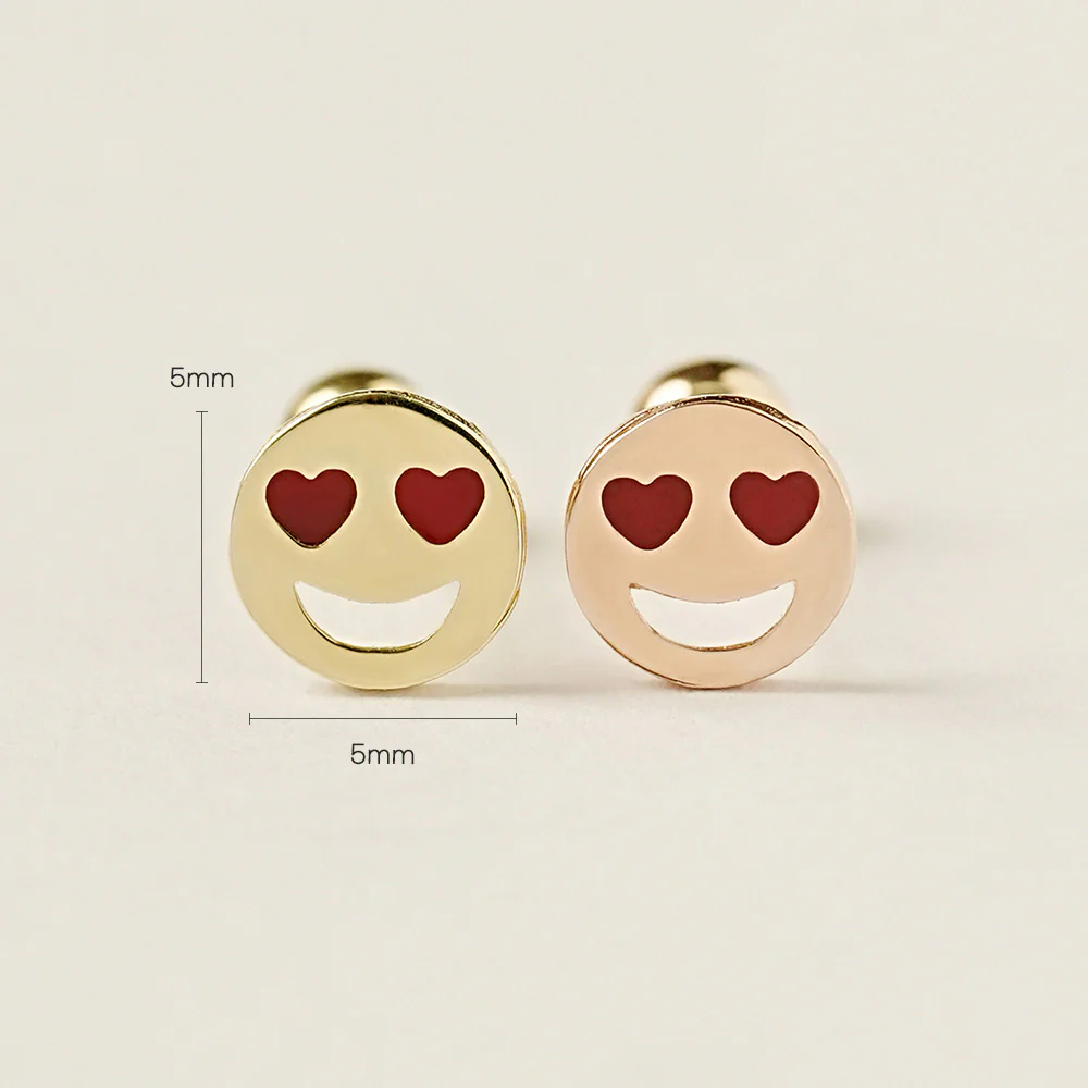 14K Gold Enamel Heart Eyes Smile Cartilage Earring 20G - Image 5