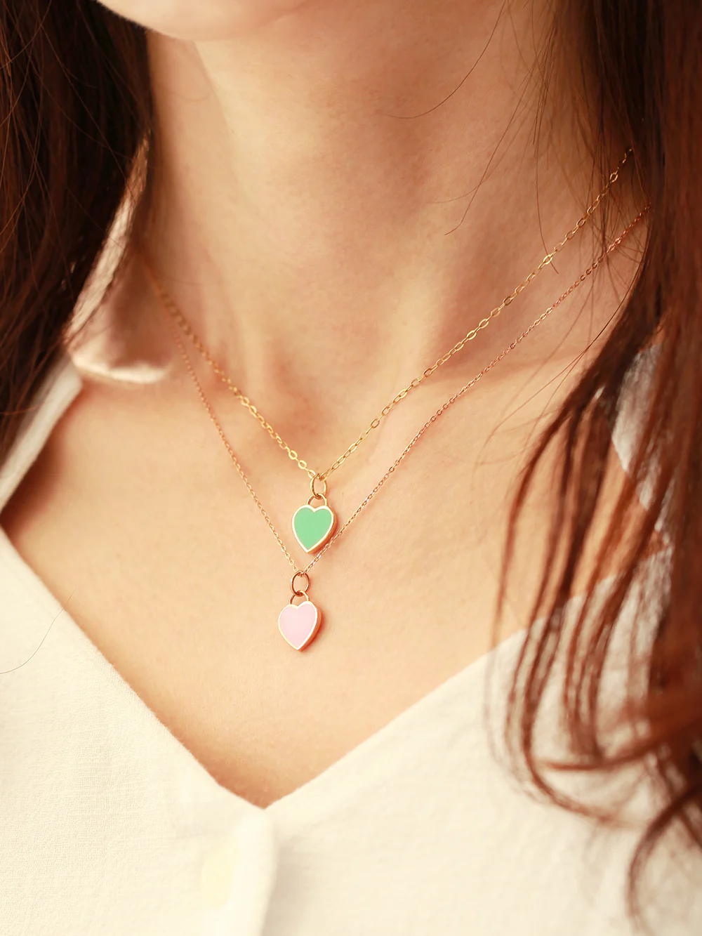 14K Gold Enamel Heart Necklace Pendant - Image 11