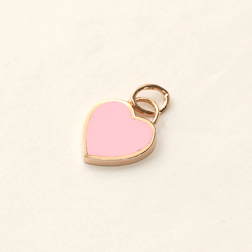 14K Gold Enamel Heart Necklace Pendant - Image 12