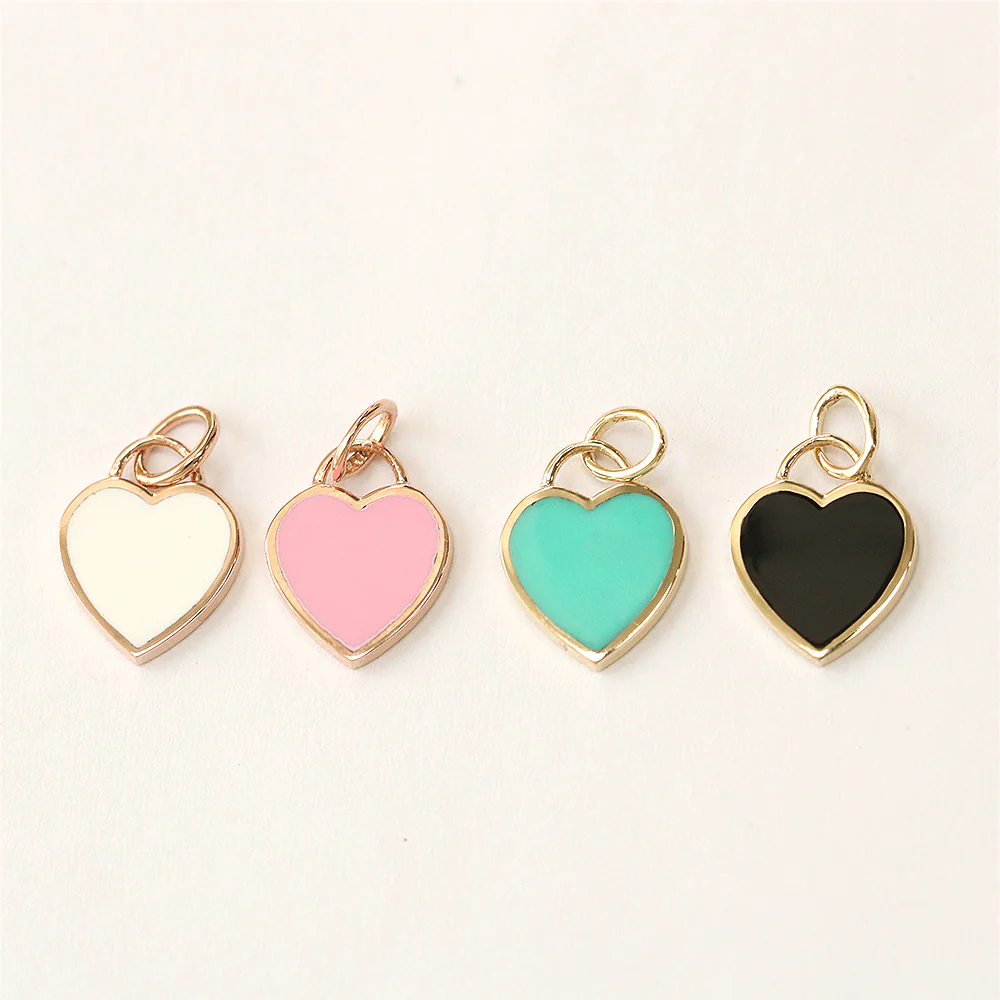 14K Gold Enamel Heart Necklace Pendant - Image 15