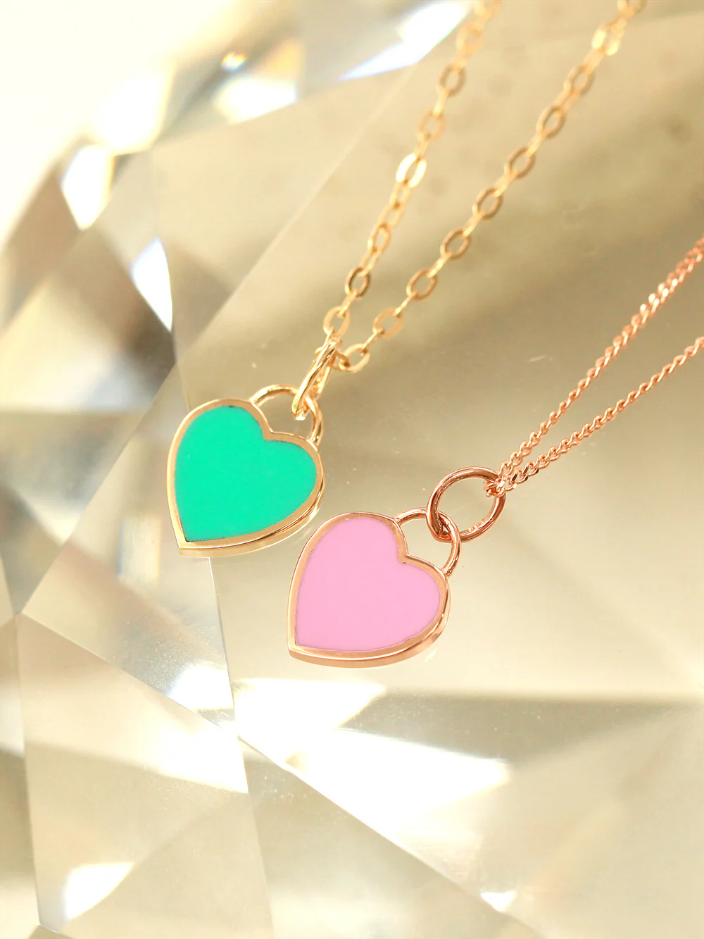 14K Gold Enamel Heart Necklace Pendant - Image 5