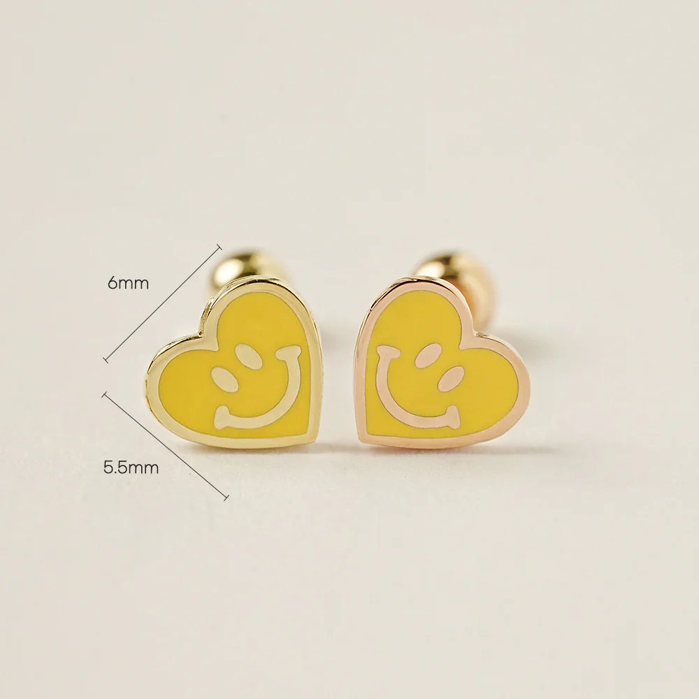 14K Gold Enamel Heart Smile Cartilage Earring 20G - Image 5