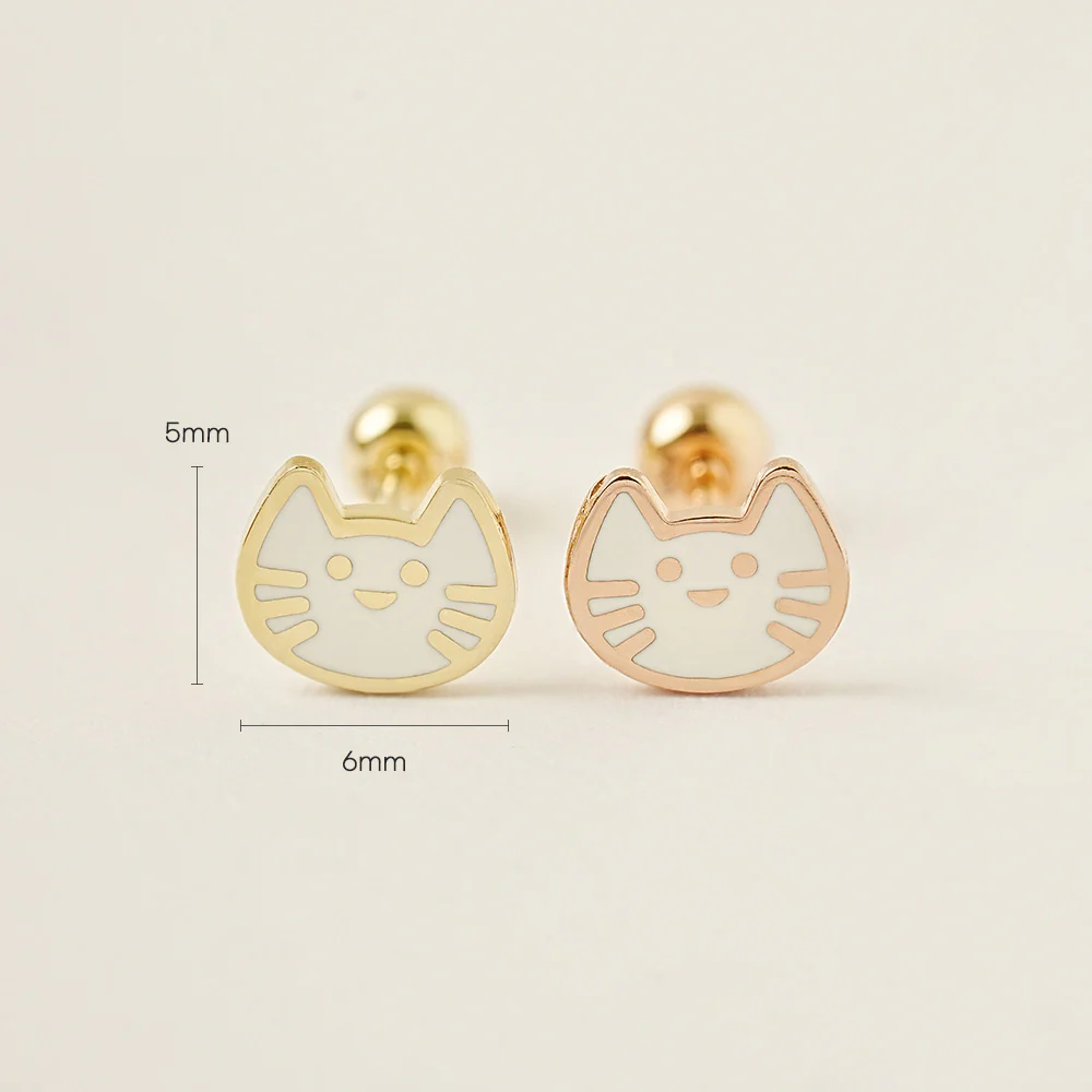 14K Gold Enamel Mild Cat Cartilage Earring 20G - Image 5