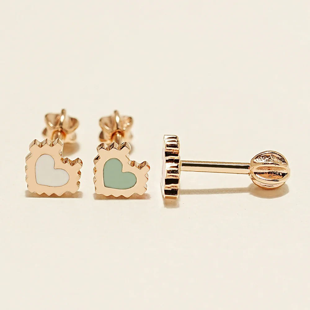 14K Gold Enamel Pixel Heart Cartilage Earring 18G16G - Image 10