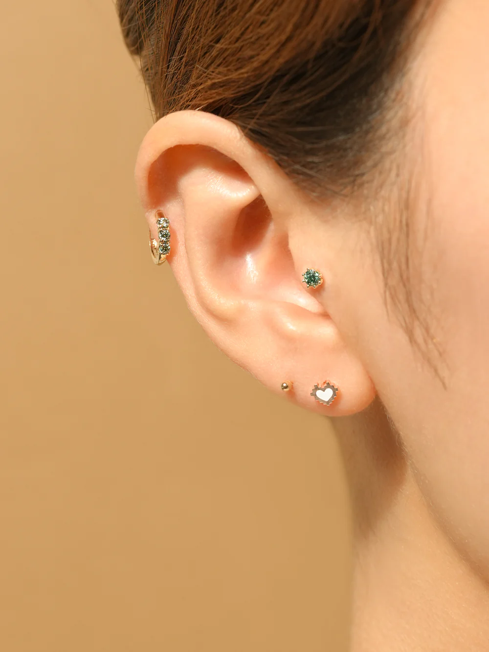 14K Gold Enamel Pixel Heart Cartilage Earring 18G16G - Image 8